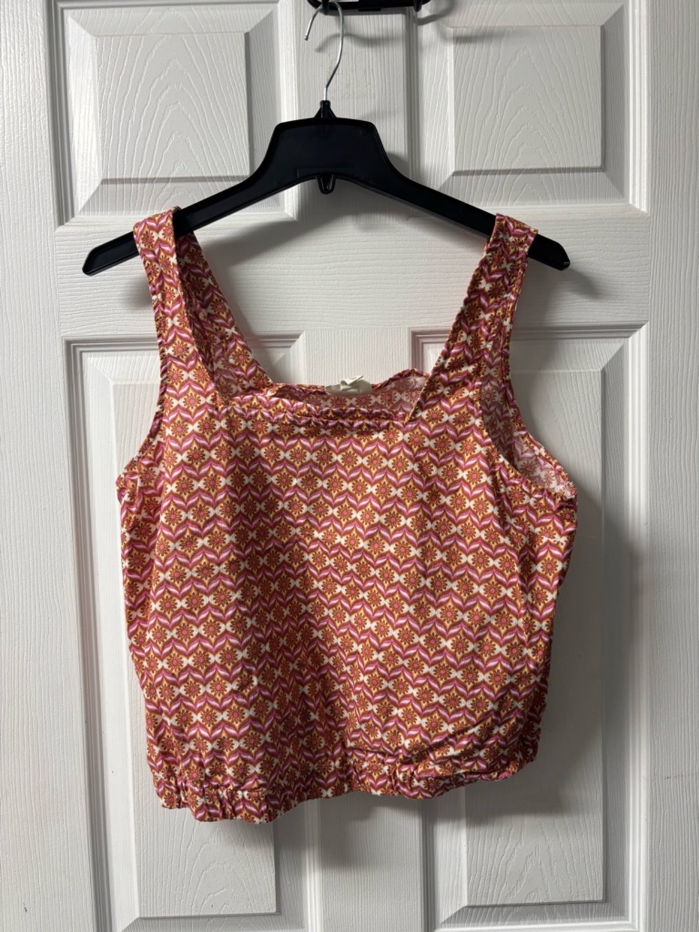a.n.a Floral Crop Tank Top Smocked Hem Cottagecore  Sleeveless Blouse Women’s L